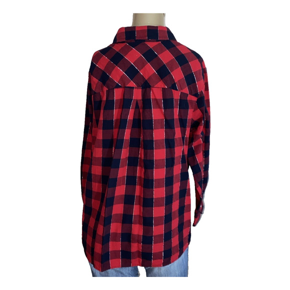 Tommy Hilfiger Women's Red Navy Blue Check 1/2 Zip Up Popover Top Size 0X Plus - Picture 3 of 7